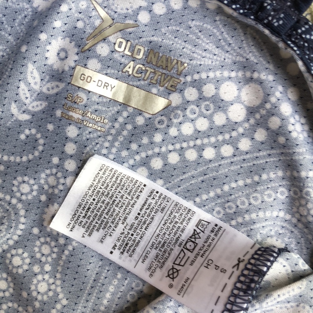 Old Navy Go-Dry Active Paisley Navy Blue with White Print Tank Size S/P - Picture 6 of 6